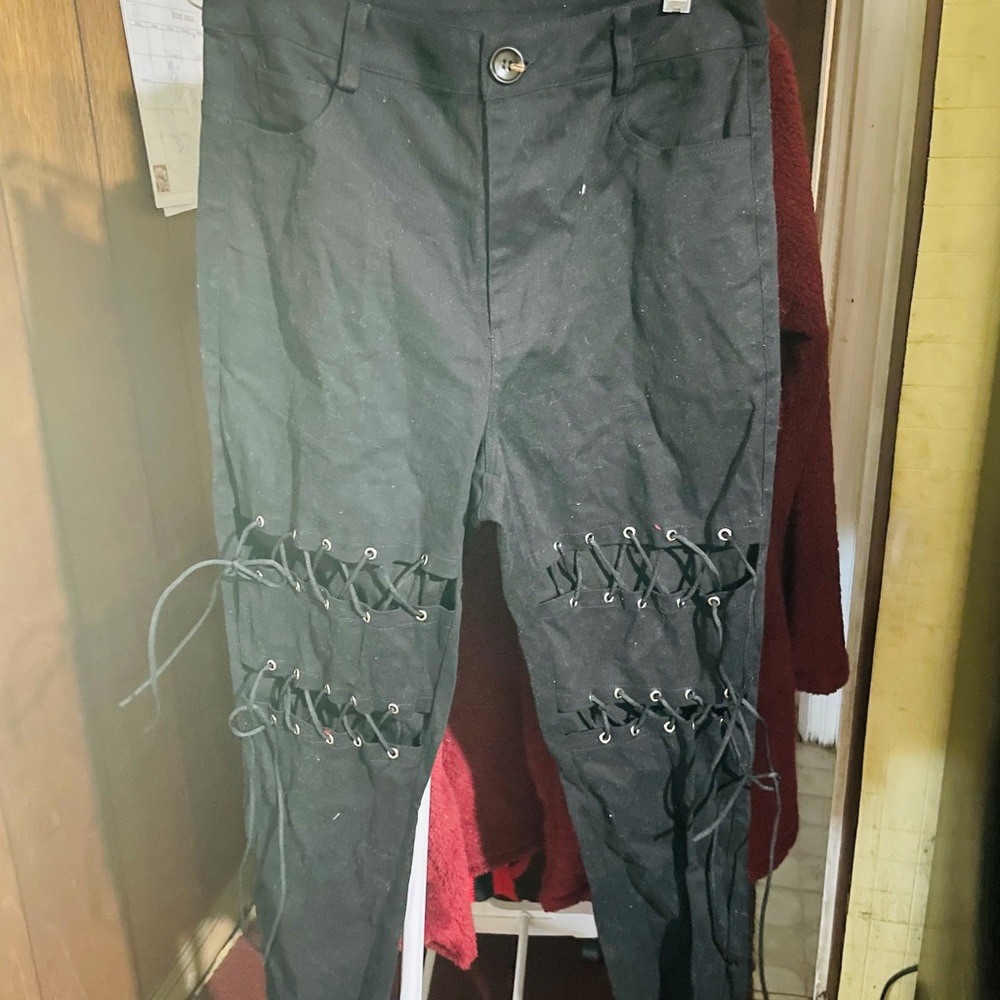 Laced up skinny jeans